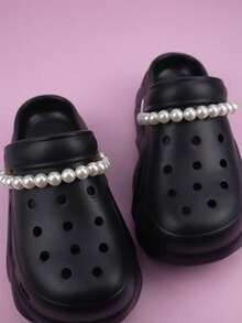 2件套孔眼装饰链，度假风珍珠链，DIY装饰扣，女士凉鞋个性化鞋链配饰，可拆卸装饰，男女通用新款设计 - 白色 - 查看 2