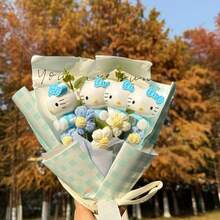 Faux Flower Bouquet,  Creative Plaid Knitted Flower Bouquet,  Valentine's Day Gift,  Festival Birthday Creative Gift,  Outdoor Picnic Photography Prop,  Festival Decoration - Multicolor - View 10