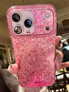 Sequins,Diamond 1PC Luxury Shiny Pink Sequin Phone Case Compatible With IPhone 17 Pro Max 16 15 14 Pro Max Minimalism Bling Soft Back Cover - Pink - View 3