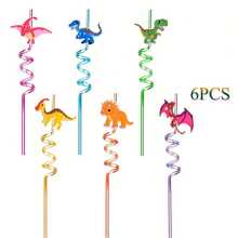 12/6pcs Reusable Cartoon Dinosaur Straws, PET Plastic Material, Fun Straws, Dinosaur Theme Party Birthday Straw Decorations, Small Gift - Multicolor - View 6