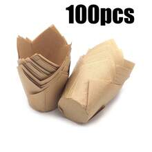 50/100pcs Tulip Baking Cups - Oil Proof, Fryer Paper, Cup Shaped Cake Mold, Unified Baking Standard Size, Non Stick Baking Mold, Suitable For Weddings, Birthday Parties, Valentine's Day, Retro Countryside Decoration, Durable Party Supplies, Birthday Cake Containers, Home Baking Materials, Oil Proof Paper, Dessert Display, Pancake Baking, Cake Mat, Women's Gifts, Home Gifts - Khaki - View 14