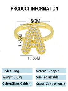 泡泡可爱26字母戒指女款气球镀金锆石A-Z字母开口可调节戒指美观婚礼珠宝礼物 - 字母戒指 - 查看 3