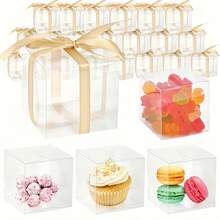 10pcs Square Transparent Plastic Candy Gift Boxes, Suitable For Birthday, Wedding Party Candy And Dessert Packaging - Clear - View 1