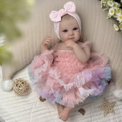 19 Inch (48cm) Full Vinyl Reborn Baby Doll Toy, Handmade Realistic, Fashion Birthday Gift Collection, Sweet & Cute Princess Dress Doll