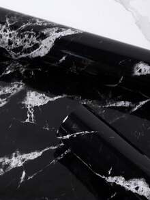 1pc Black Marble Pattern Self-Adhesive Kitchen Sticker, Nordic Minimalist Waterproof Oil-Proof Glossy Kitchen Countertop Stove Cover, Cabinet Drawer Anti-Fouling Wallpaper - Black - View 6