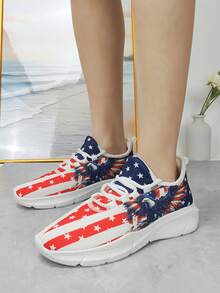 Women's Graphic Casual Sports Shoes, Casual Fabric Lace-Up Women's Casual Sports Shoes For Gym, All Seasons - White - View 2