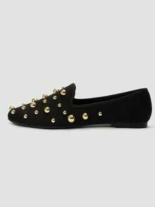 ADAMUMU New Women's High-End Fashion Comfortable Loafers, Reflective Shiny Metal Rivets, Lightweight Suitable For Spring, Summer, Autumn And Winter, Fashionable And Comfortable For Daily And Party Wear - Black - View 5