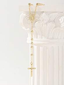 1 chiếc vòng cổ tràng hạt Đức Mẹ Maria, mặt dây chuyền hình thánh giá, vòng cổ tràng hạt, vòng cổ đính hạt, vòng cổ Đức Mẹ Maria, vòng cổ tôn giáo, thích hợp cho phụ nữ đeo hàng ngày hoặc dự tiệc, quà tặng, kỷ niệm, vòng cổ vàng dành cho nữ, món quà hoàn hảo cho Ngày Valentine, Giáng sinh hoặc trang phục thường ngày, thiết kế độc đáo | Điểm nhấn đá Zirconia AAA - Vàng - Xem 4