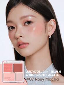 JUDYDOLL 2-In-1 Blush & Highlight Palette, 9g, Coral Flower Blush & Highlighter Duo Compact - #07 Cà phê sữa hồng - Xem 3