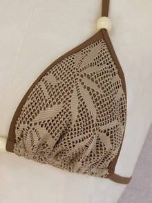 新款枫叶海滩度假村串珠装饰性感比基尼套装，含罩衫和裙子，适合夏季度假 - 棕色 - 查看 5