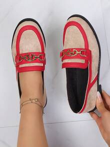 新款英伦风女鞋，搭扣软底防滑平底鞋，乐福鞋，休闲蝴蝶结家居鞋 - 杏色 - 查看 1