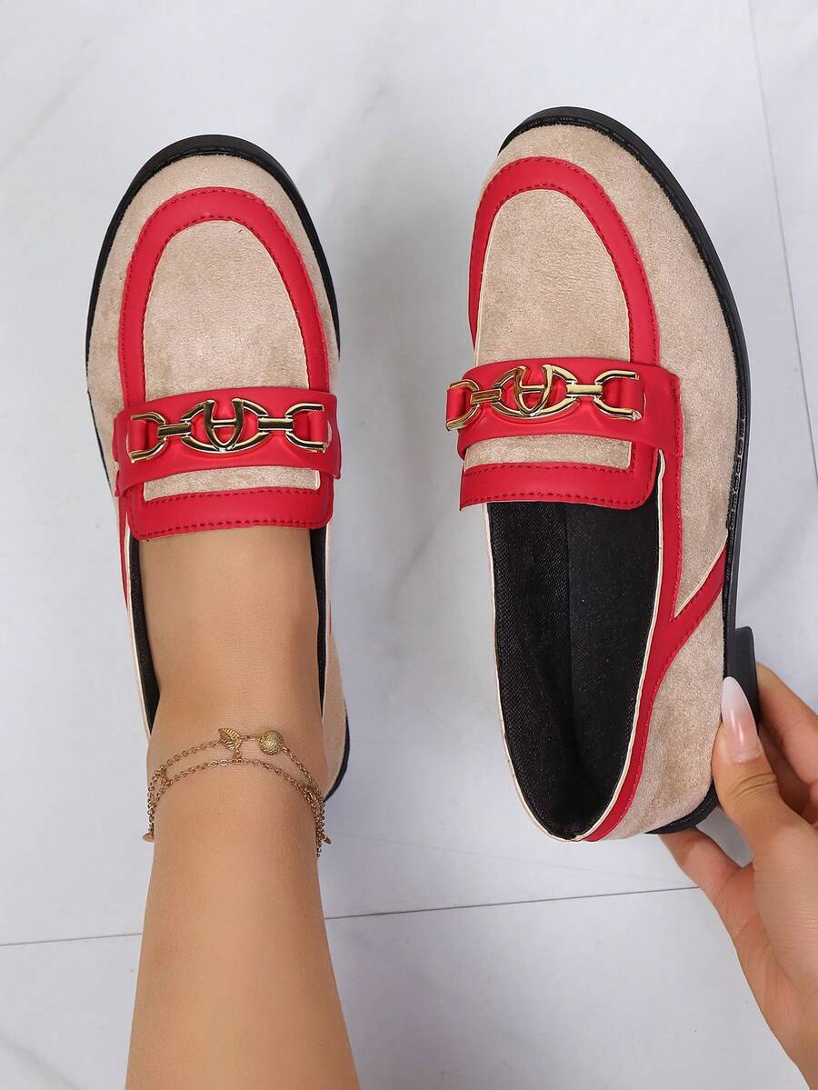 新款英伦风女鞋，搭扣软底防滑平底鞋，乐福鞋，休闲蝴蝶结家居鞋 - 杏色 - 查看 1