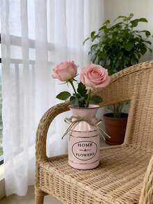 4-Color Vintage Milk Can Vase - Mint Green, Light Purple, Warm Brown, Soft Pink. Each With Jute Rope Decor And "HOME & FLOWERS" Print. Compact Size Suitable For Tabletop, Entryway, Etc. Can Hold Artificial Or Dried Flowers. Soft Colors Fit Various Home Decor Styles. Serves As Both Floral Container And Decorative Accent Piece. - Imprinted Double-eared Teapot - View 9