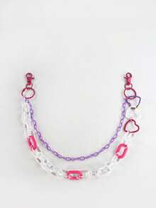 1 pieza Cinturón de cuero con diseño de tablero de ajedrez y decoración de cadena con forma de corazón de metal, adecuado para jeans, accesorio de moda vintage para uso casual y cosplay, unisex - Rosa Fucsia - Ver 4