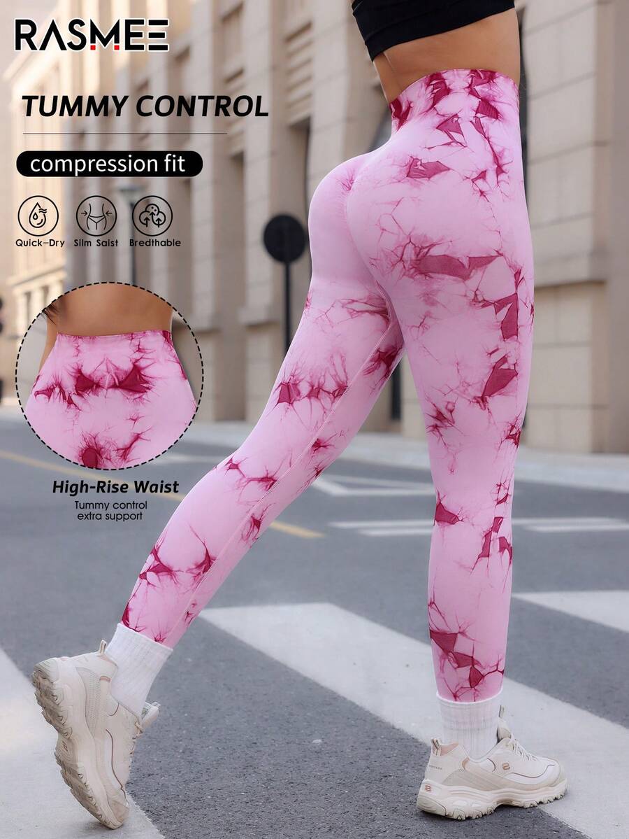 Women's Yoga Pants, Random Print Seamless High Waist Running, Fitness And Sports Leggings - Pink - View 1