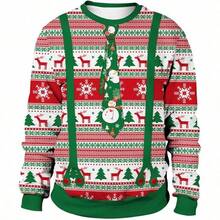 GRAJTCIN - Sueter de Navidad con grafico 3D divertido para fiestas de Navidad - Verde (Corbata Verde)+CH - Ver 5