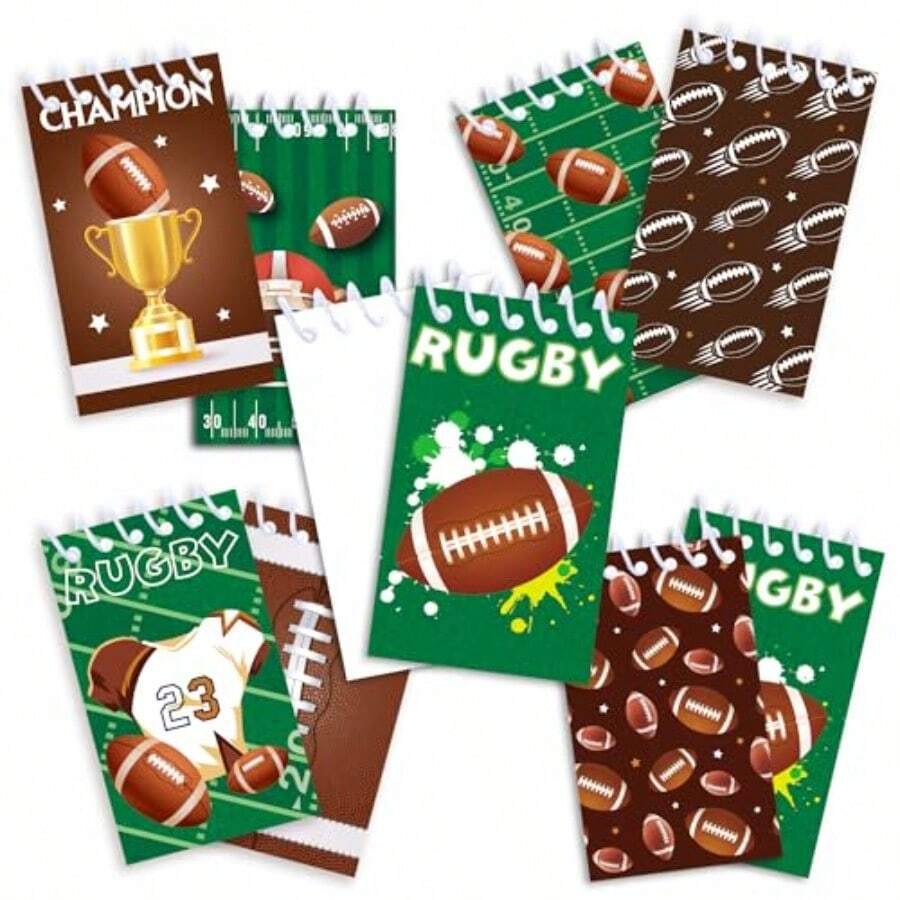 littkeef cliaet 8 Pcs Rugby Balls Tall Spiral Memo Pad 128 Sheets Rugby Balls Pocket Notebooks 4x2.4 inches Small Spiral Memo Pads Pocket Notebook for Office School Memo Tactical Steno Pads - como en la foto - Ver 1