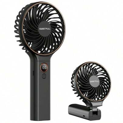 Ventilador digital portátil, ventilador de mano plegable, recargable por USB, capacidad de batería de 2000mAh (cada uno)*2, 6 velocidades ajustables, adecuado para viajes, exteriores y uso en oficina