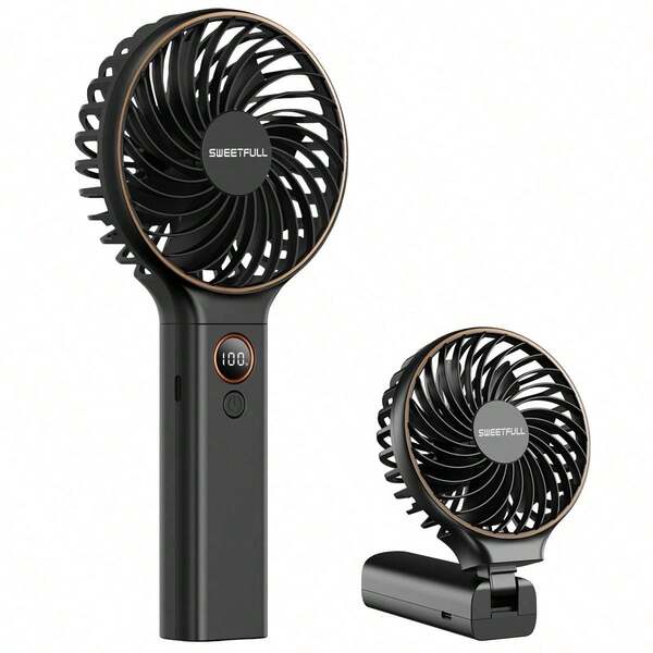Ventilador digital portátil, ventilador de mano plegable, carga USB, capacidad de batería de 4000mAh, 6 velocidades ajustables, adecuado para viajes, salidas y uso en la oficina.