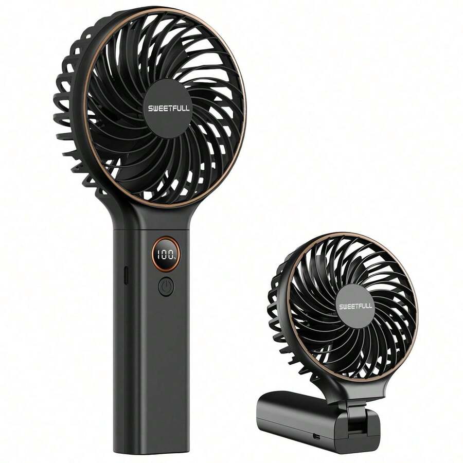 Ventilador digital portátil, ventilador de mano plegable, recargable por USB, capacidad de batería de 2000mAh (cada uno)*2, 6 velocidades ajustables, adecuado para viajes, exteriores y uso en oficina - Multicolor - Ver 1
