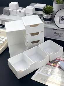 1 Stück platzsparende Kunststoff Schreibtisch Aufbewahrungsbox mit 3 Schubladen, geeignet zum Aufbewahren von Kosmetik, Accessoires, Urlaubsutensilien, Reisebedarf, Kulturtaschen, Strandartikeln, Campingausrüstung und mehr - Weiss - Übersicht 7