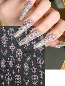 Pegatinas de uñas 5D de la corte real, diseño de gemas vintage, tótem, decoración de boda elegante, accesorios de manicura DIY - Multicolor - Ver 2