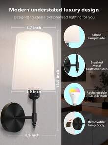 电池供电壁灯，无线遥控壁灯，RGB可调光15种颜色模式，可充电灯泡，适用于室内卧室、客厅、走廊等场所的无绳壁灯 - Stepless dimming - 查看 5