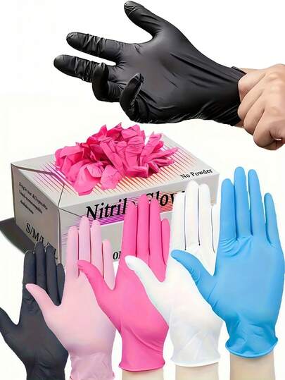 Jednorazowe rękawiczki nitrylowe, bezpudrowe, bezlateksowe, wielokolorowe, ochronne, teksturowane, antypoślizgowe, jednorazowe rękawiczki do sprzątania w domu, przygotowywania potraw w kuchni, farbowania włosów, tatuażu, ogrodnictwa, laboratorium i majsterkowania