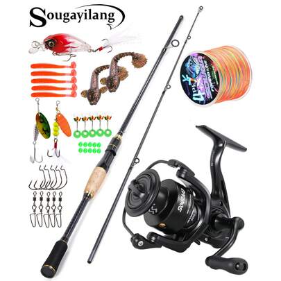 SOUGAYILANG Complete Fishing Kit - Carbon Fiber Fishing Rod And Reel Combo, 5.2:1 Gear Ratio, 5-10 Lb Fishing Line, Includes Lures And Tackle (Fishing Line And Bait Accessories Randomly Included)