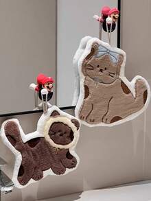 1Pc Cute Brown Cat Hand Towel, Absorbent Towel, Hanging Style For Kitchen, Bathroom, Room Decor, Absorbent & Easy To Clean, Kitchen Towel, Bathroom - Multicolor - View 4