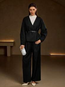 Cinto Feminino Estilo Oriente Médio Para Ocasiões Casuais De Negócios, Blazer Folgado E Moderno, Ideal Para O Ambiente De Trabalho, Encontros, Festas E Casamentos. - Preto - Ver 7