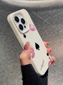 1pc Fashionable Personalized Playing Card Lip Slogan Pattern Milky White Liquid Straight Edge Phone Case Compatible With IPhone 16/16Pro/16Plus/15/15ProMax/15Pro/11/12/13/14ProMax/11Pro/11ProMax/12Pro/12ProMax/13Pro/13ProMax/14Pro/14ProMax, Soft Case, High-End Creative - Multicolor - View 4