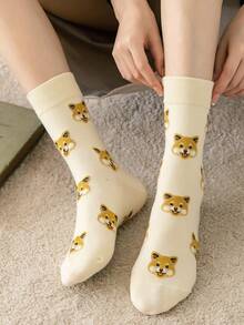 1/5双装女士狗狗图案趣味个性化中筒袜，春秋季 - 彩色 - 查看 6