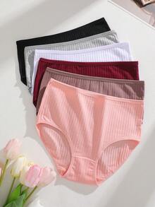 6Pcs Cotton Striped High-Waisted Women's Briefs , Pink, Full Coverage, Comfortable And Soft Panties Set, Sizes S-XXL - 彩色 - 查看 3