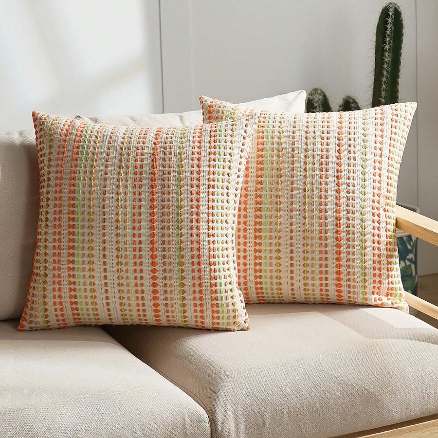 1pc Modern Nordic Style Color Woven Dot Pillowcase, For Bedroom, Sofa, Car, Pillow Cover Only - Orange - View 1