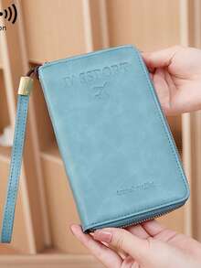 CHARM INFINITE 新款 RFID 防盜拉鍊文件包 多功能旅行護照收納錢包 男女皆適用 - 淺藍色 - 查看 3