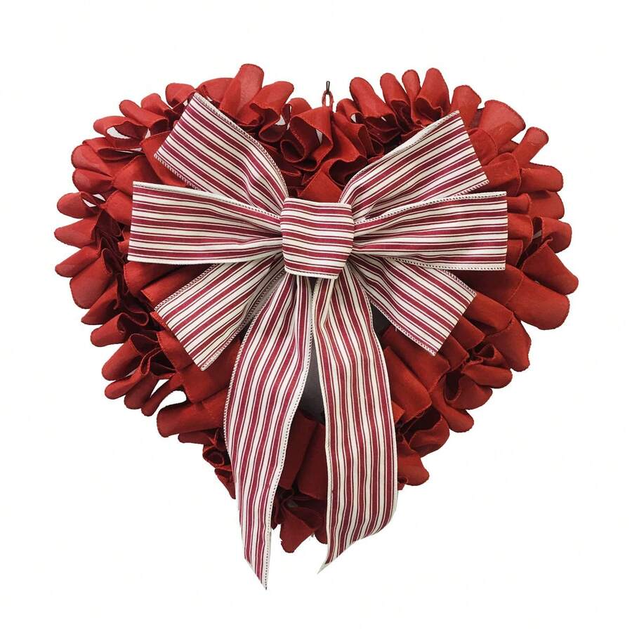 Valentine's Day 19.7 Inch Wreath Decor For Front Door Home, Love Heart Shape Valentine Wreath With Bowknot Decorations Garlands For Party Wedding Festival - 酒紅色 - 查看 1