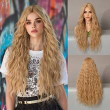 Long Wavy Curly Dusty Blonde Wigs For Women Synthetic Middle Part Without Bangs Wig, High Quality Heat-Resistant Fiber Costume Wig For Party Cosplay Wear, Masquerade Ball Wear, Music Festivals & Carnival Use 26 Inch - 金色 - 查看 11