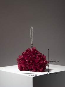 Mini Wallet, Floral Purse, Evening Bag, Burgundy Wallet, Novelty Bag, Bridal Party Clutch, Prom Bag, Prom Accessories, Elegant Ladies Handbag, Wedding Supplies, Women's Gift, Christmas Bag, Valentine's Day (Random Pattern) - Burgundy - View 8