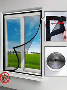 1 Roll Self-Adhesive Window Screen, [Quick DIY Anti-Insect Net] Adjustable Mesh Curtain, Free DIY Hooked Window Net, Quick Installation, White, Prevent Insects Entry, Window Mosquito Net, Anti-Mosquito Screen, Invisible Black Fiberglass Mosquito And Fly Net, Magic Tape Anti-Mosquito Screen Self-Installed Invisible Home Use Self-Adhesive Window Curtain No Drilling Required - Black - View 2