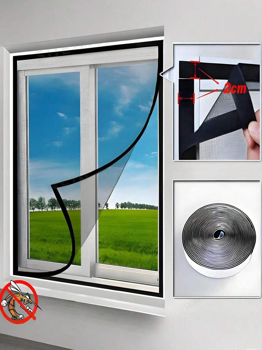 1 Roll Self-Adhesive Window Screen, [Quick DIY Anti-Insect Net] Adjustable Mesh Curtain, Free DIY Hooked Window Net, Quick Installation, White, Prevent Insects Entry, Window Mosquito Net, Anti-Mosquito Screen, Invisible Black Fiberglass Mosquito And Fly Net, Magic Tape Anti-Mosquito Screen Self-Installed Invisible Home Use Self-Adhesive Window Curtain No Drilling Required