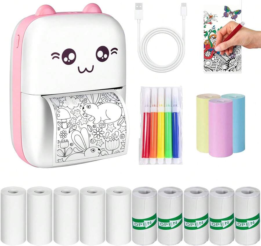 Lostrain Mini Impresora Termica, Impresora Portátil Instantánea con 14 Rollos de Papel,Printer Instantánea Bluetooth sin Tinta para iOS y Android,Ideal para Etiquetas\/Notas\/Tareas Escolares\/Fotos - negro - Ver 1