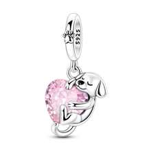925 Sterling Silver Cute Puppy Holding Heart Pendant Charm Pendant Fit Original Bracelet Necklace DIY Charms Fine Jewellery Friend Birthday Gifts