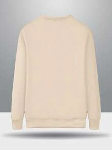 男士纯色简约套头保暖卫衣，秋冬季 - 杏色 - 查看 2