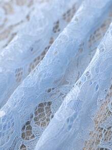 女士浅蓝色薄纱西装外套，轻薄夏季休闲办公上衣，短款七分袖春季套装 - 藍色 - 查看 6