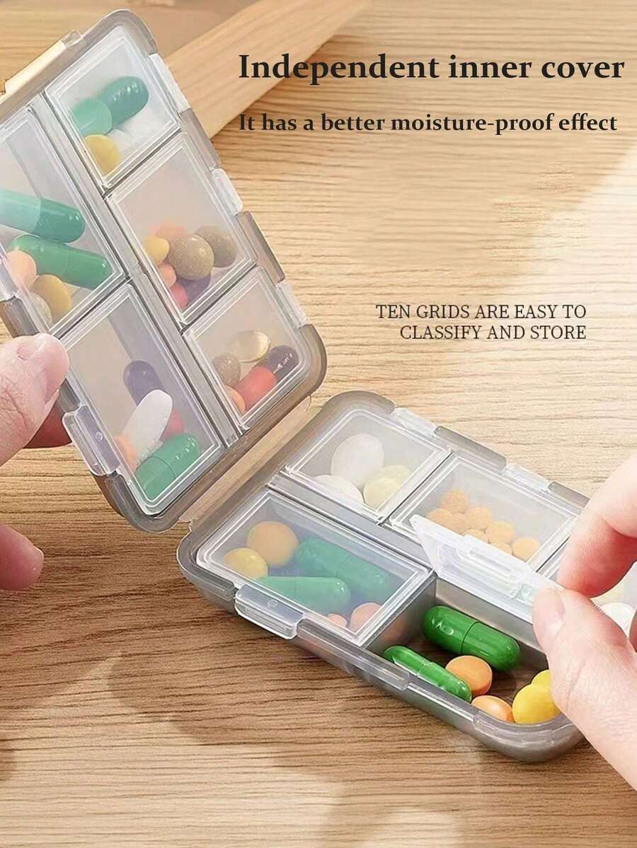 1 pièce Boîte à pilules de voyage pliable portable avec 10 compartiments, boîte de rangement compacte pour médicaments, bijoux, accessoires, convient pour le sac de voyage ou l'utilisation dans la poche - Multicolore - Voir 1