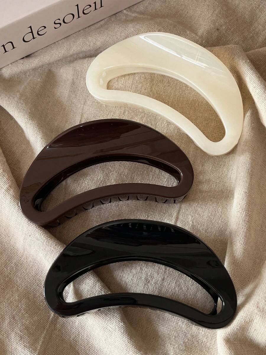 3pcs/1pc Extra Large Black, White, Brown Plastic Hair Clips, Fashion Versatile High-End Elegant Simple Solid Color Hair Claws, Suitable For Daily, Casual, Party, Commute, Beach, Bun, Ponytail, Face Washing, Makeup, Outfit Accessory Elegant Claw Clip - Multicolor - View 1