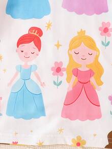 Set de 3 piezas Nuevo Llegada Primavera/Verano Pijama Lindo para Niña Joven, Conjunto de Ropa de Dormir con Estampado de Princesa Castillo, Cuello Redondo Manga Larga Ropa de Casa Cómoda - Blanco - Ver 6