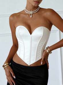 Áo corset trắng gợi cảm, thanh lịch, có gọng và dây buộc phía sau, phù hợp cho hộp đêm, hẹn hò, lễ hội âm nhạc, áo định hình dáng người dáng ngắn. - trắng - Xem 2