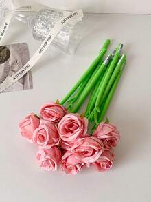 1 pieza Bolígrafo de regalo del Día de San Valentín, lindo y suave, con forma de rosa de silicona, bolígrafo neutral y divertido con flor para regalo - Multicolor - Ver 12